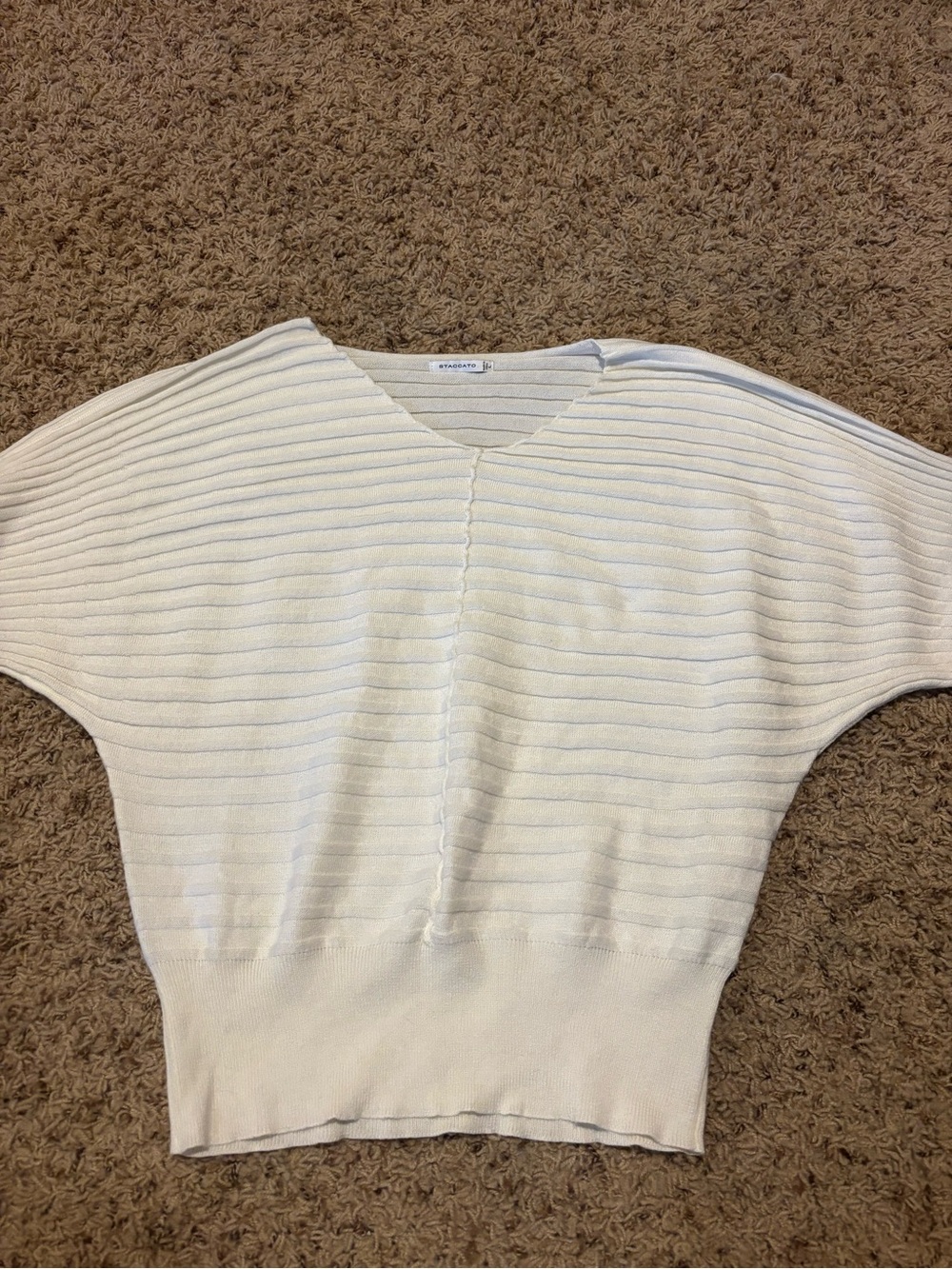 Staccato Cream Ribbed V-Neck Short Sleeve Sweater
